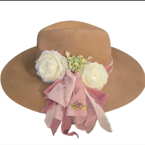 Hand Crafted Accessories - Upcycled Hand Crafted Boho On The Limited Tan Fedora Hat Size One Size